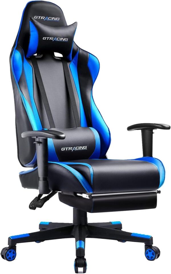 618I64n2QdL._AC_SL1500_.jpg GTRACING Gaming Chair with Footrest, Ergonomic Computer Game Desk Chair, Reclining Game Chair Seat Height Adjustment, Swivel Rocker with Headrest and Lumbar (Blue)