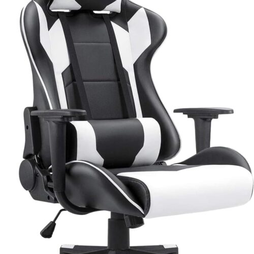 Homall Gaming Chair, Office Chair High Back Computer Chair Leather Desk Chair Racing Executive Ergonomic Adjustable Swivel Task Chair with Headrest and Lumbar Support (White)
