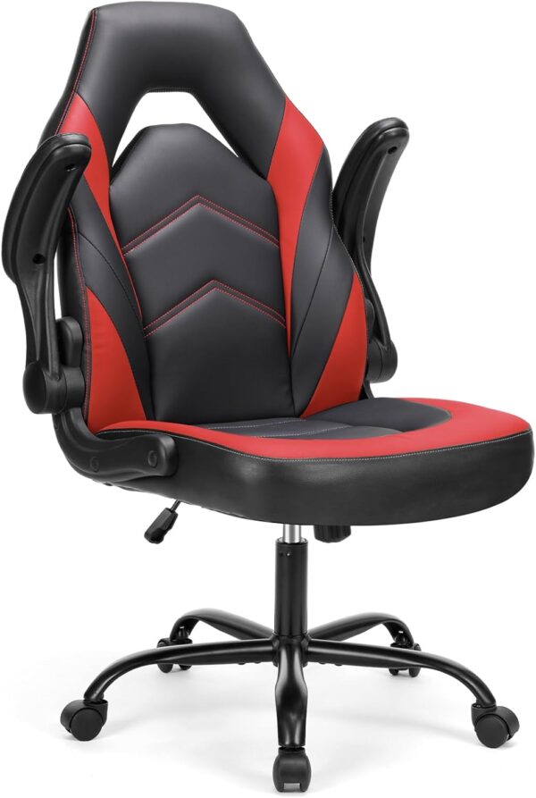 61b-rMyxpdL._AC_SL1500_.jpg Sweetcrispy Computer Gaming Desk Chair - Ergonomic Office Executive Adjustable Swivel Task PU Leather Racing Chair with Flip-up Armrest for Adults, Kids, Men, Girls, Gamer, Black Red