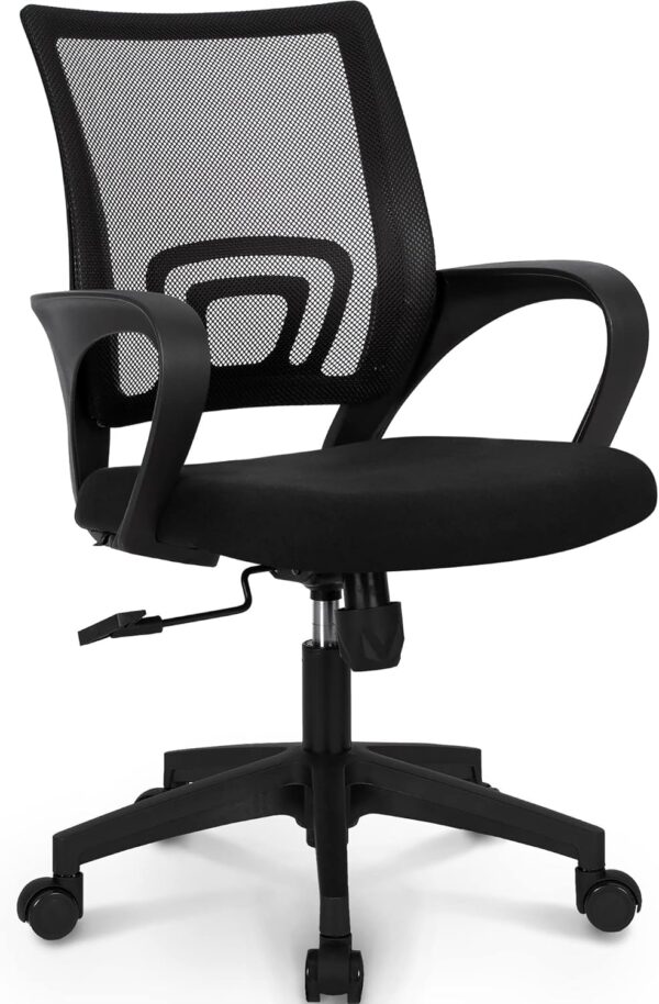 NEO CHAIR Office Desk Computer Chair Ergonomic Mesh Gaming Mid Back Seat with Comfy Lumbar Support Adjustable Height Swivel for Home Task (Black)