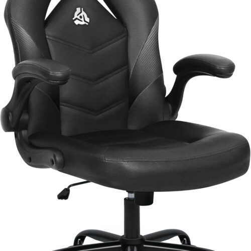 N-GEN Video Gaming Chair Ergonomic Computer Desk Office Chair with Lumbar Support Adjustable Height Swivel Wheels Flip-Up Arms PU Leather Home and Office (Black)